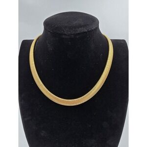 Vintage Gold Tone Herringbone Omega Snake Chain Choker Necklace Collar Style 16"